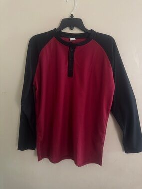 Men's Long-Sleeve Henley Tee - Burgundy with Black Sleeves